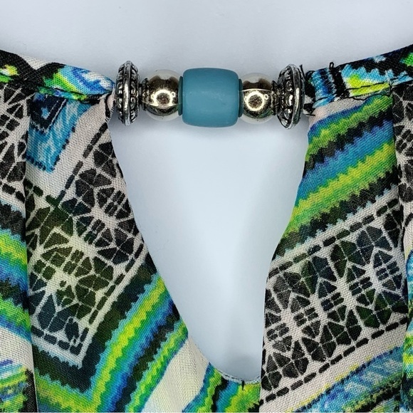 Studio Works Blue Green Boho Peasant Bohemian Blouse Flowy Size Small - Picture 4 of 9